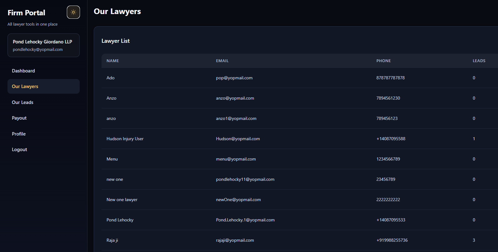 LawyerPortal Workspace Dark