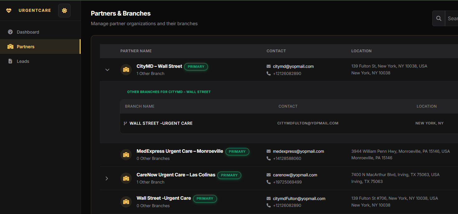 UrgentCare Interface Dark